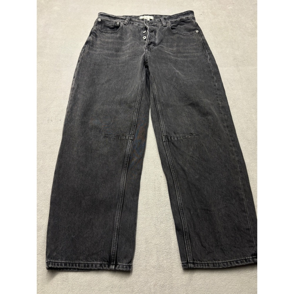 Madewell The Darted Barrel-Leg Jean 27 Washed Black Lunar Denim High Rise Pants